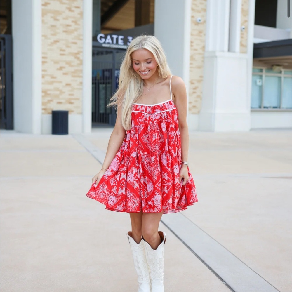red floral casual women’s gameday dress